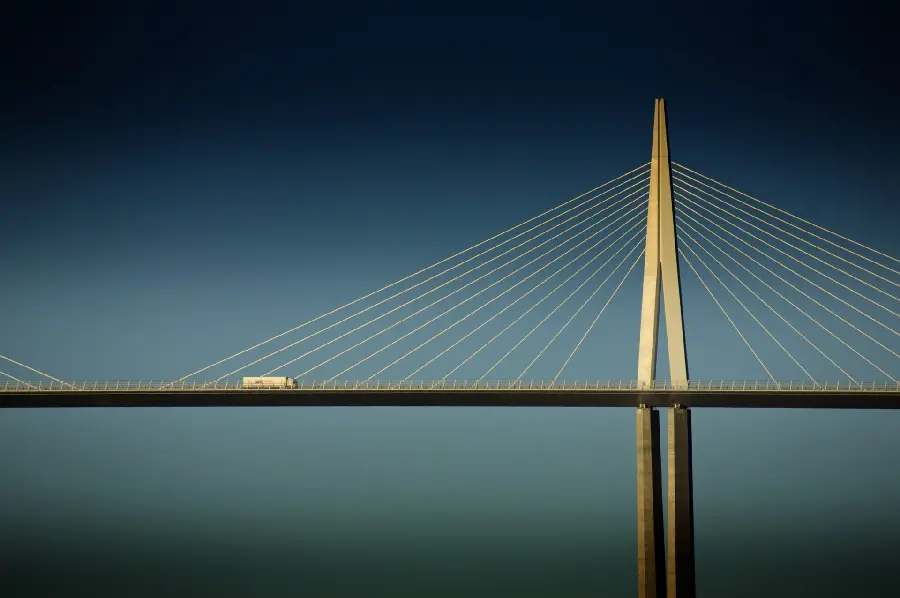 Unique photo of the Millau Bridge in gold color
