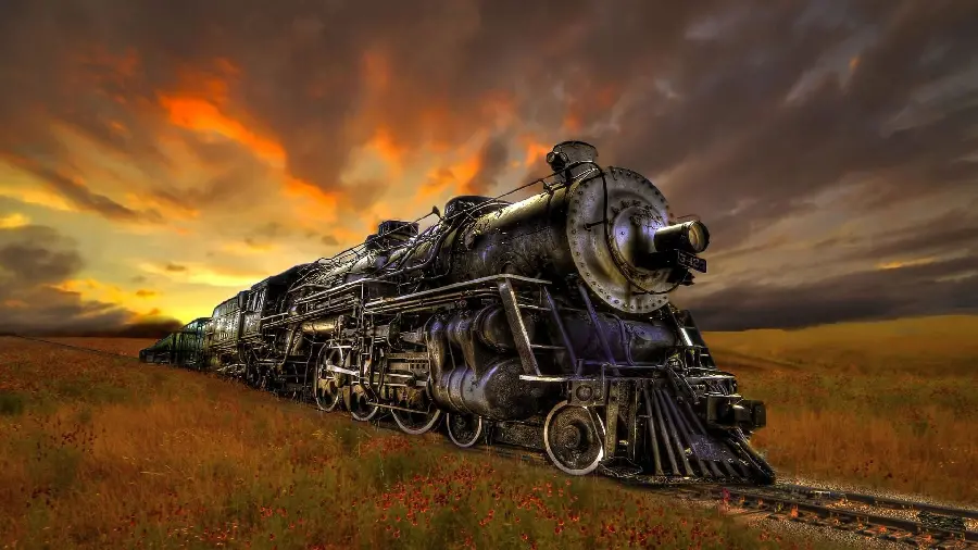 Luxury Wallpaper of Old Locomotive on Rails in Lovely Nature