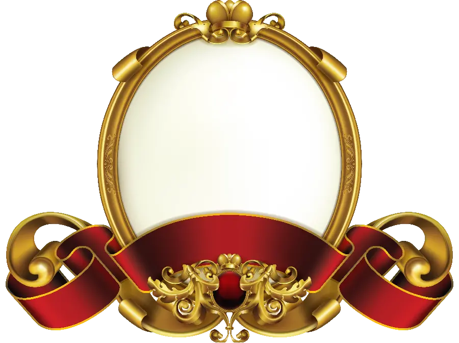Free circular gold photo frame with incredibly beautiful red ribbon decoration