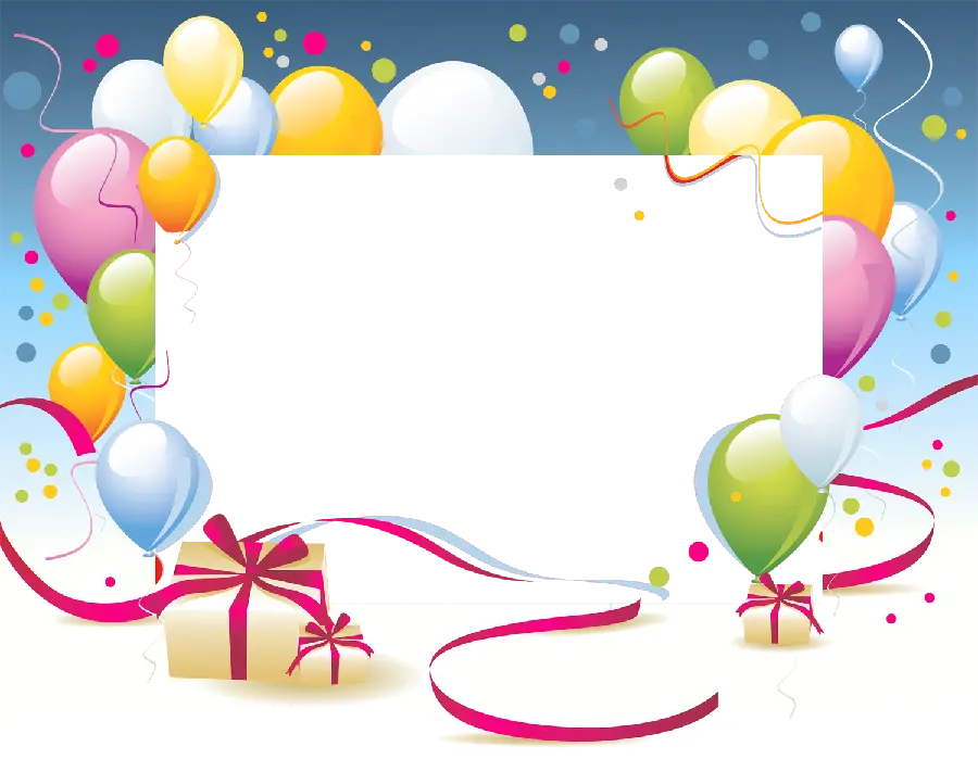 Download PNG Photo Frame of Balloons and Gifts for Birthday Greetings