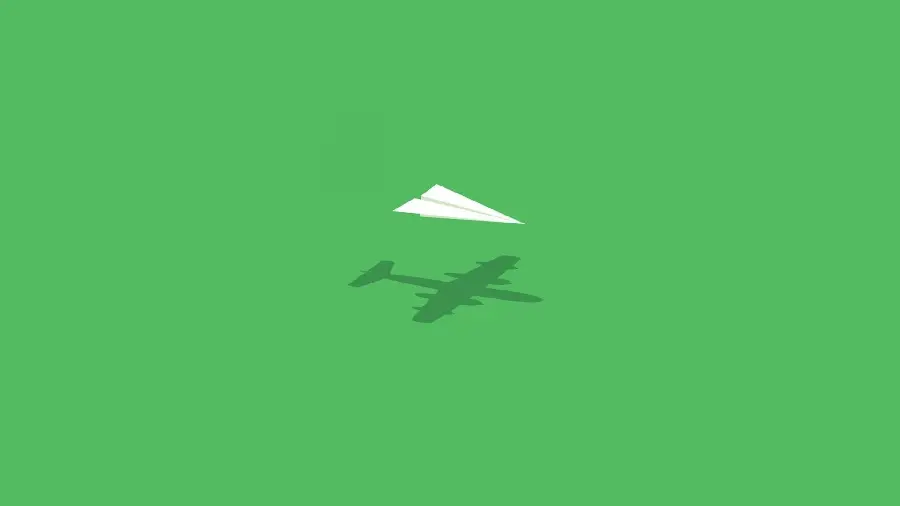 Cool background of a white paper plane on a green background for desktop