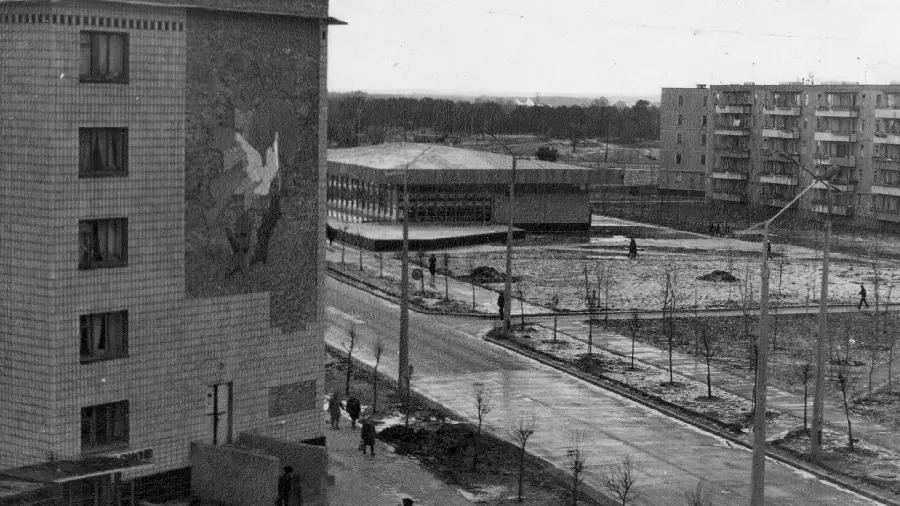 Real black and white photo of an abandoned city in full HD quality
