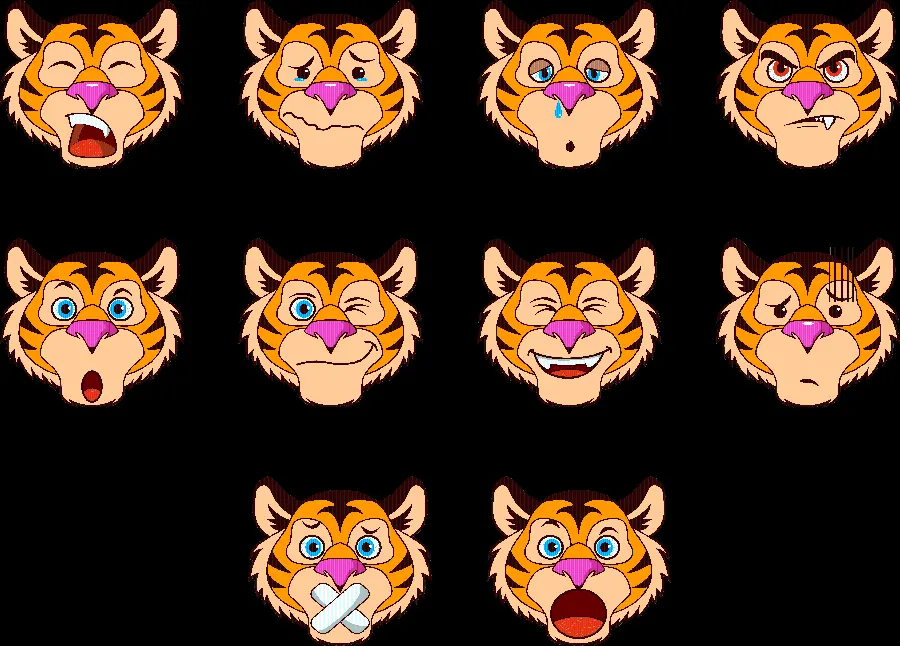 High quality ready-made designs of various tiger faces PNG ready to make stickers