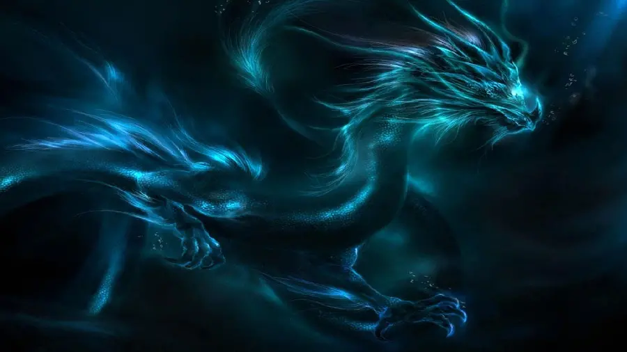 Fantasy and beautiful wallpaper of a scary blue dragon