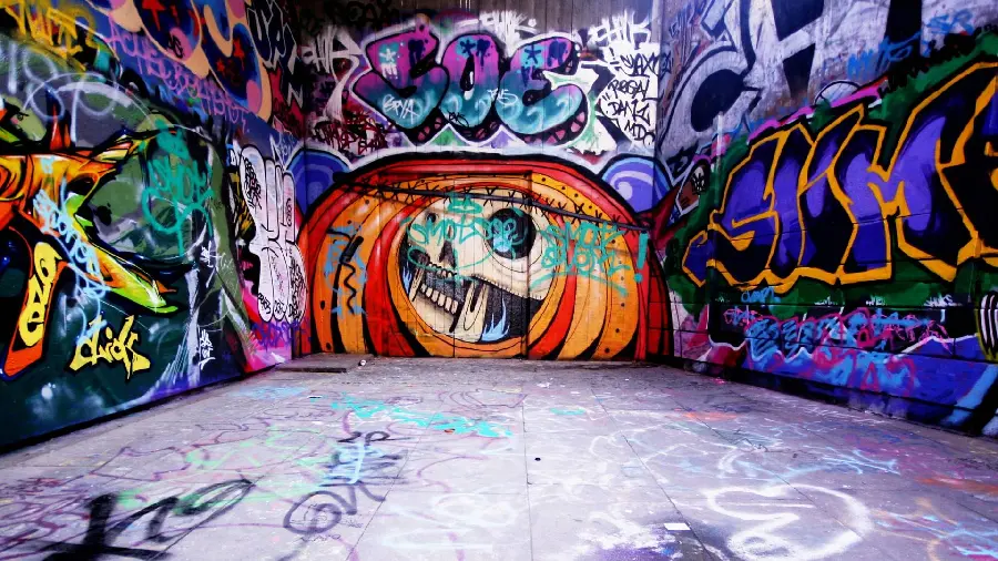 Download a colorful fantasy mural photo with scary and cute designs