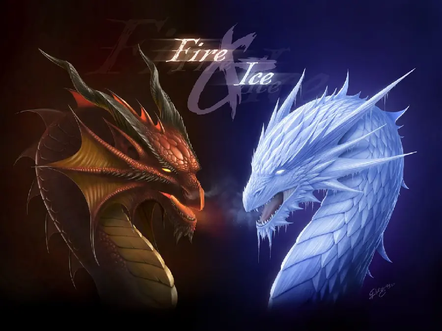 The most beautiful photo of a cartoon ice and fire dragon Photoshop 