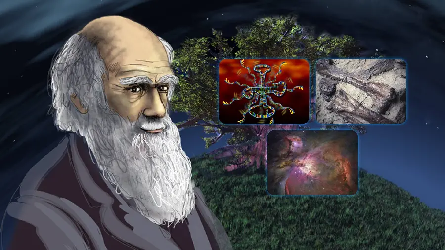 A computer graphic photo of the English theorist Charles Darwin 
