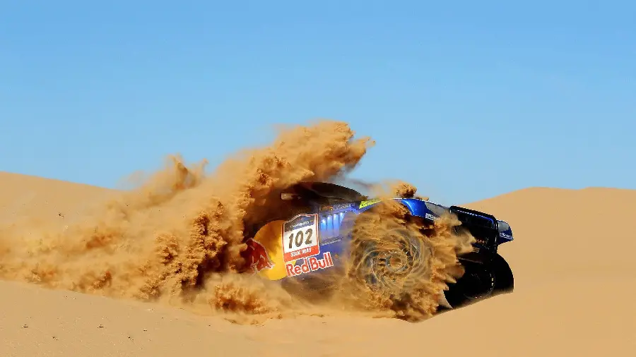 The most beautiful artistic photo of a car in the sand in the Dakar Rally with special printing quality