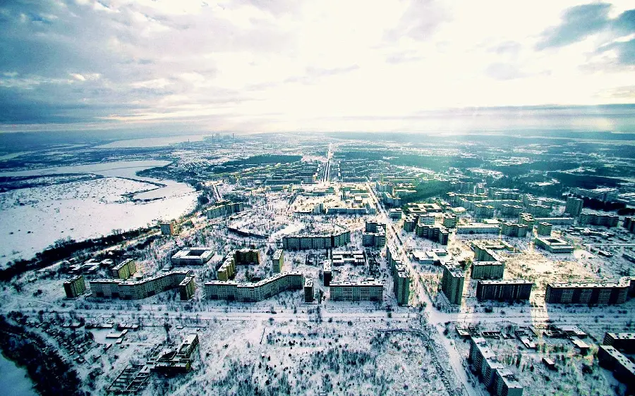 Fantasy and real photo of the abandoned city for background and profile 