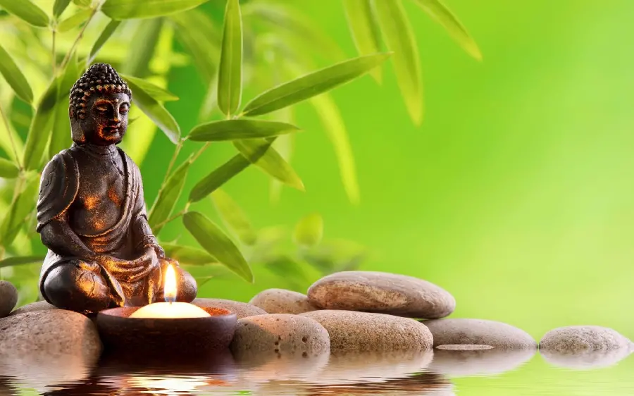 Image of Buddhist statue in Japanese nature Zen