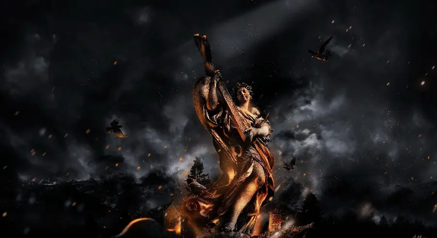 Download background photo of an angel statue with a black background