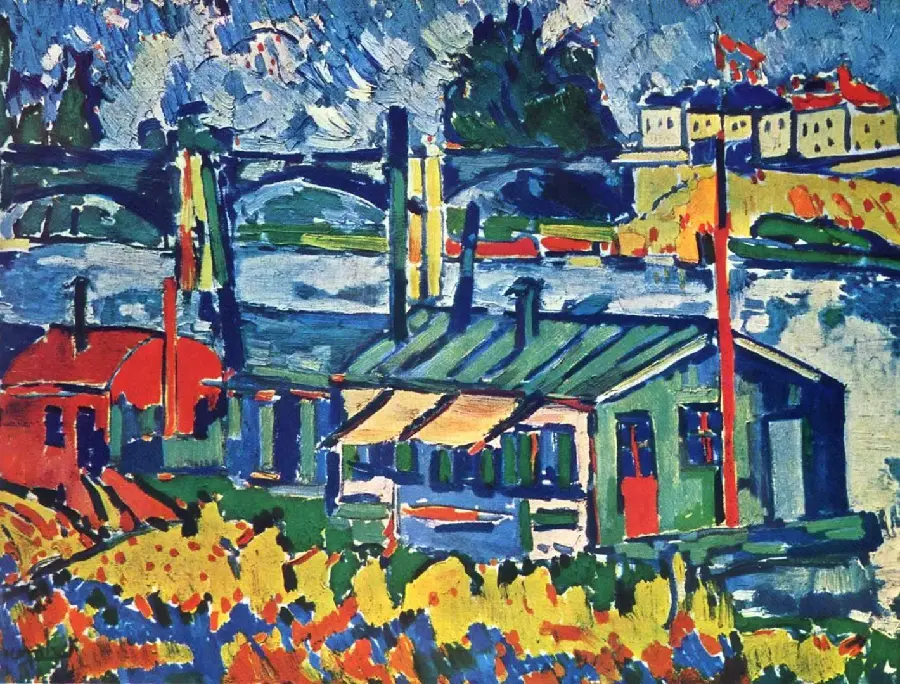 A wonderful painting of a hut in the style of Fauvism