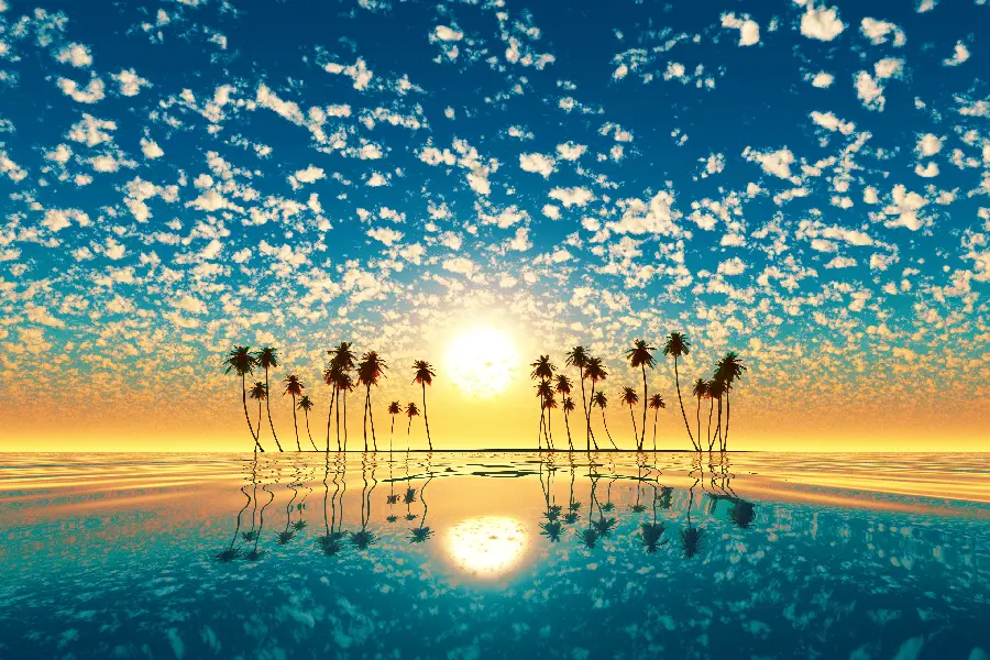 Download a dreamy wallpaper of the endless blue sky and its reflection in the sea