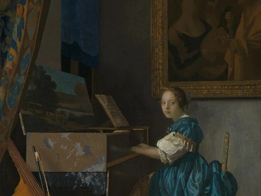 Painting of the piano music class by Johannes Vermeer