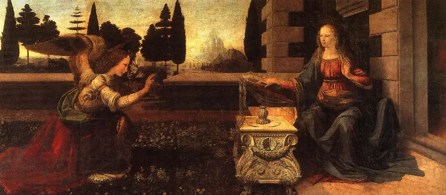 Spectacular Image of the Annunciation Painting by Leonardo Da Vinci
