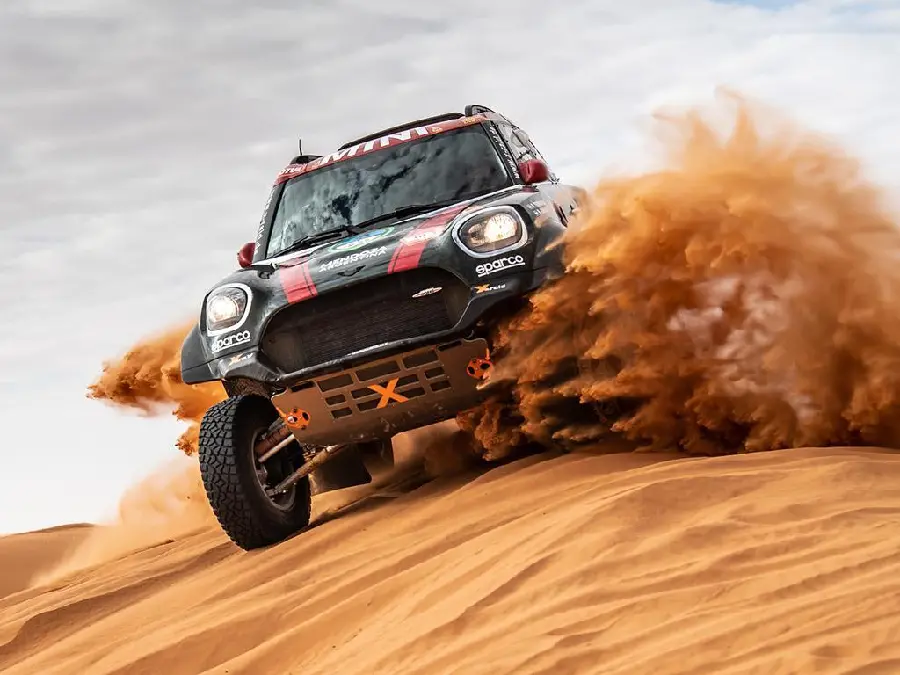 The latest high-quality photo of a black car in the Dakar Rally for poster printing
