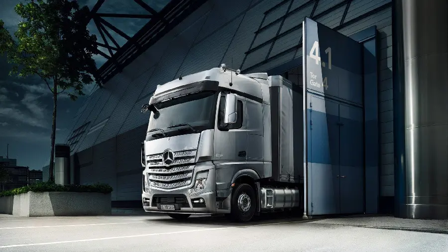 The most beautiful background photo of the silver Mercedes-Benz Actros truck for the iPhone
