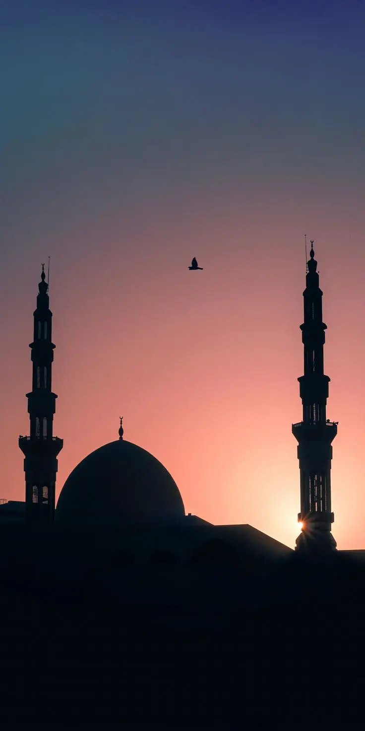 Unique and spectacular photo of a beautiful mosque with a spectacular sunset