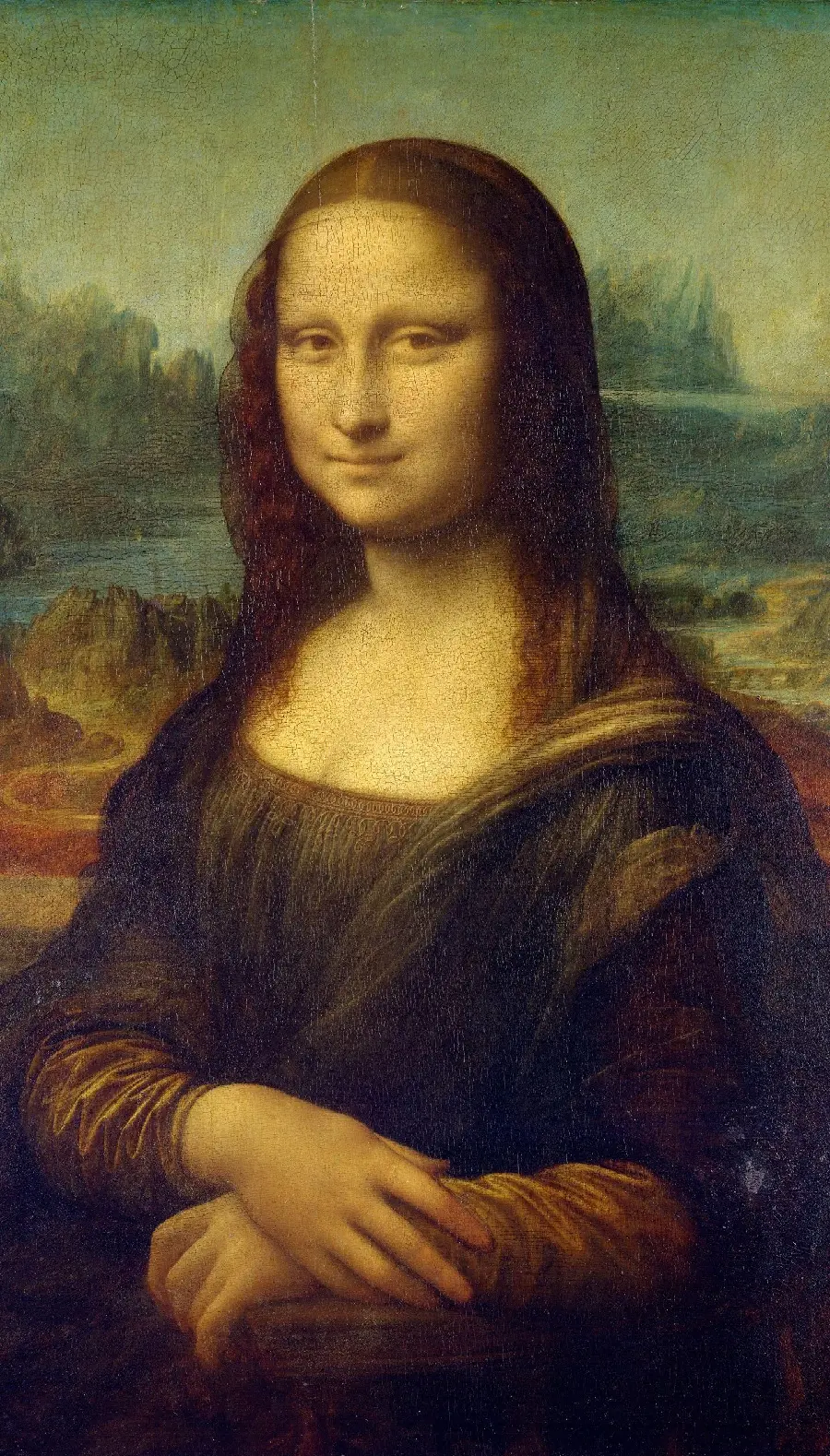 The mysterious look and mysterious smile of the Mona Lisa portrait, the most famous work of art in the world
