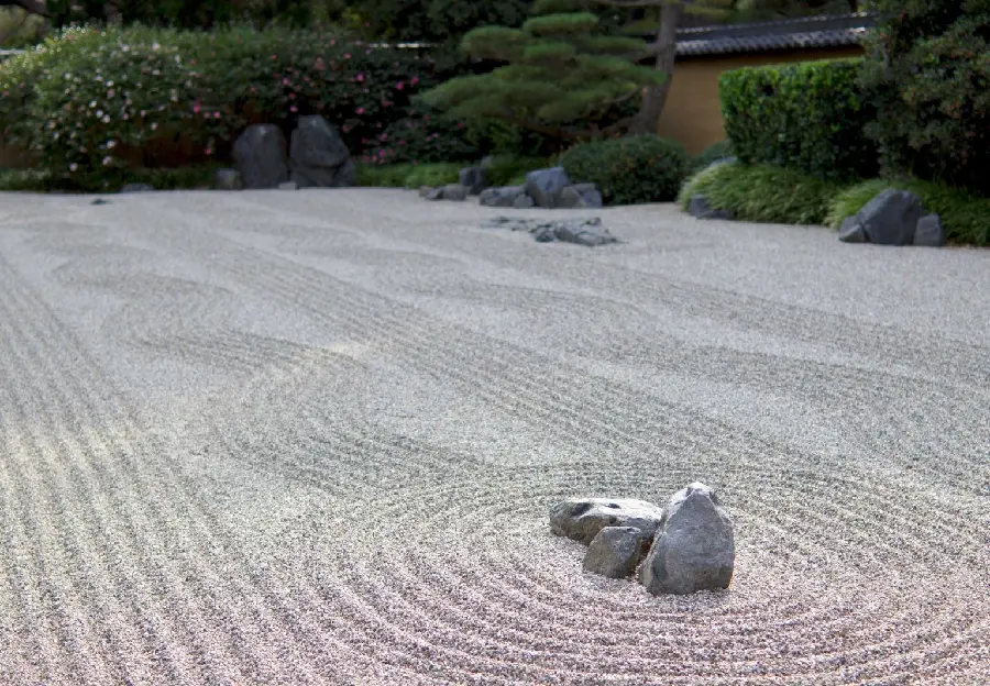 The highest quality photo of a Japanese rock garden known as a Zen garden with Full HD resolution