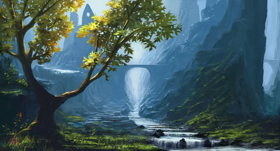 Nature and Forest Background in Digital Painting Style and Art