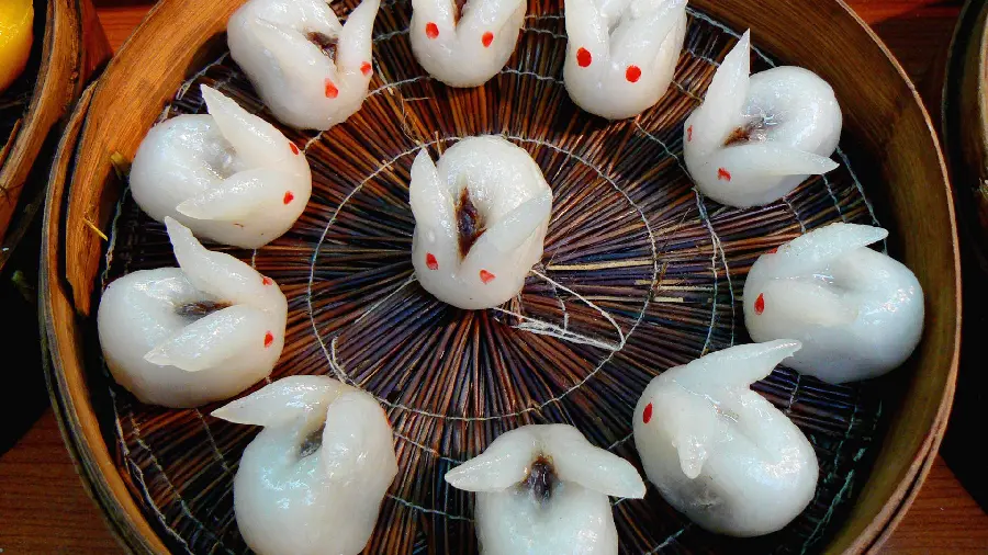 Cute background photo of Korean rabbit-shaped mochi