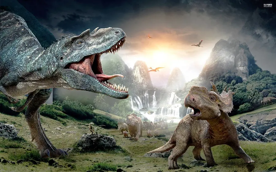 Photo of a brutal attack by a Daspletosaurus dinosaur on a Centrosaurus