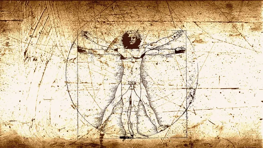 The Vitruvian Man, a work by Leonardo da Vinci based on the proportions of the human body