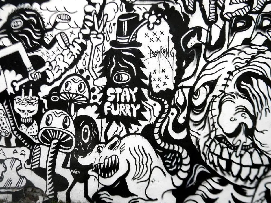 Download real photo of black and white murals with fantasy and scary designs