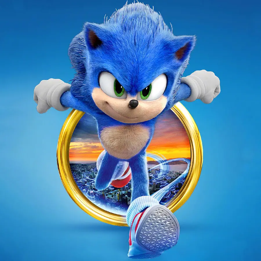 Iconic image of the famous and popular Sonic the Hedgehog with a blue background