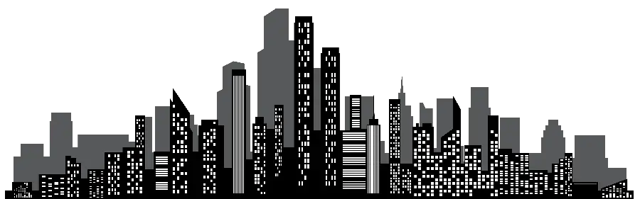 Black and white PNG image of a big city cut out with a white wallpaper 
