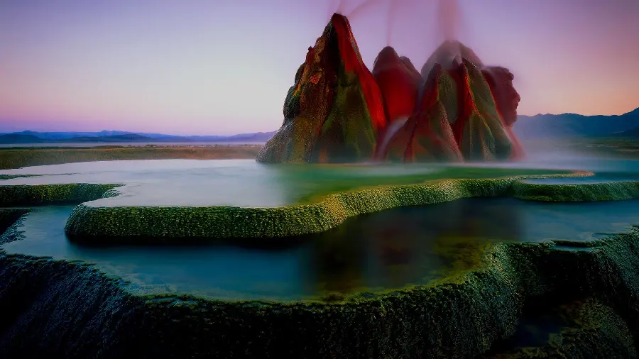 Profile of the geyser phenomenon in Iceland with a red and green color theme for nature lovers