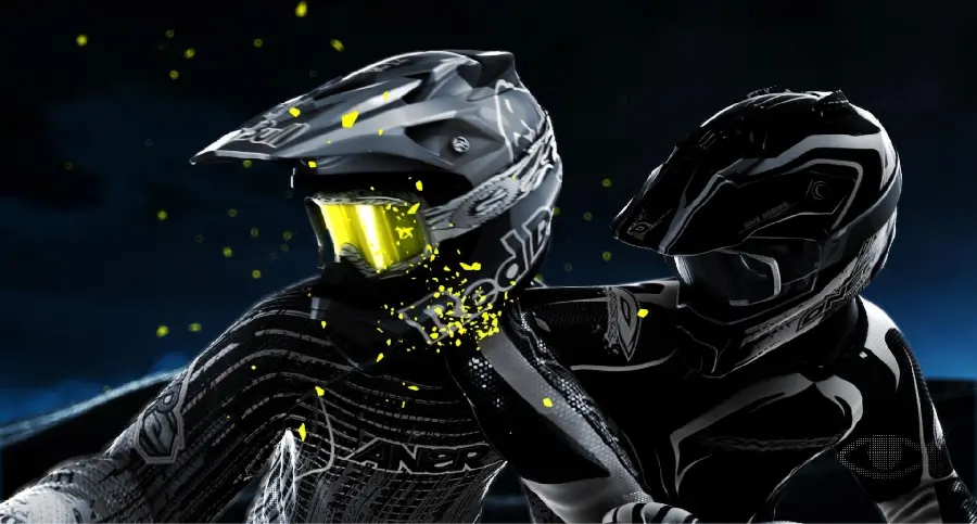 Awesome Digital Image of Two Motorcyclists with Helmets in HD Quality