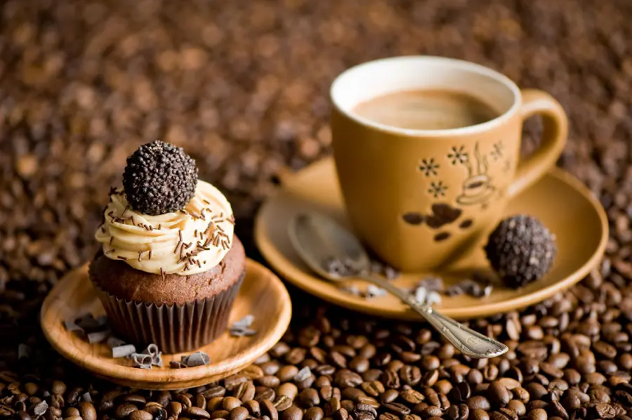 Beautiful and delicious photo of dessert and coffee with excellent quality 