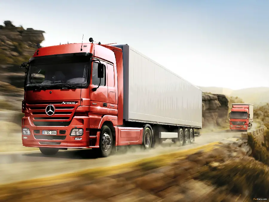 Poster of the large and extremely strong Actros truck crossing the road