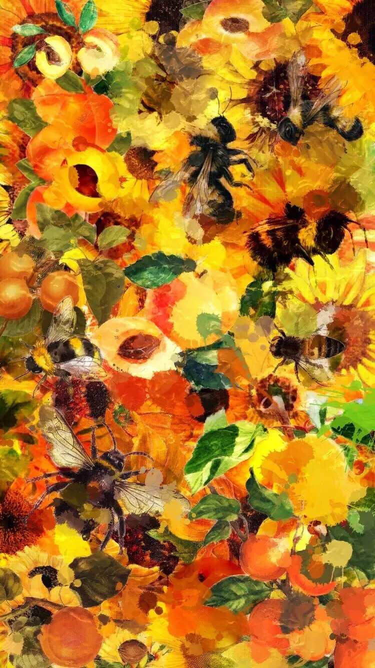 Incredibly beautiful wallpaper of yellow sunflowers with beautiful bees on it