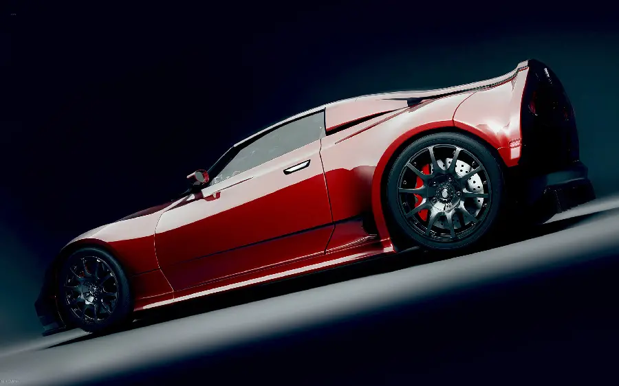 Awesome graphic design of a red sports car with silver rims