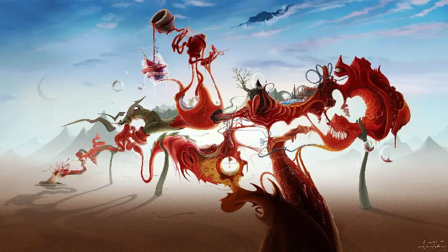 Interesting and spectacular stock image of an abstract surreal painting