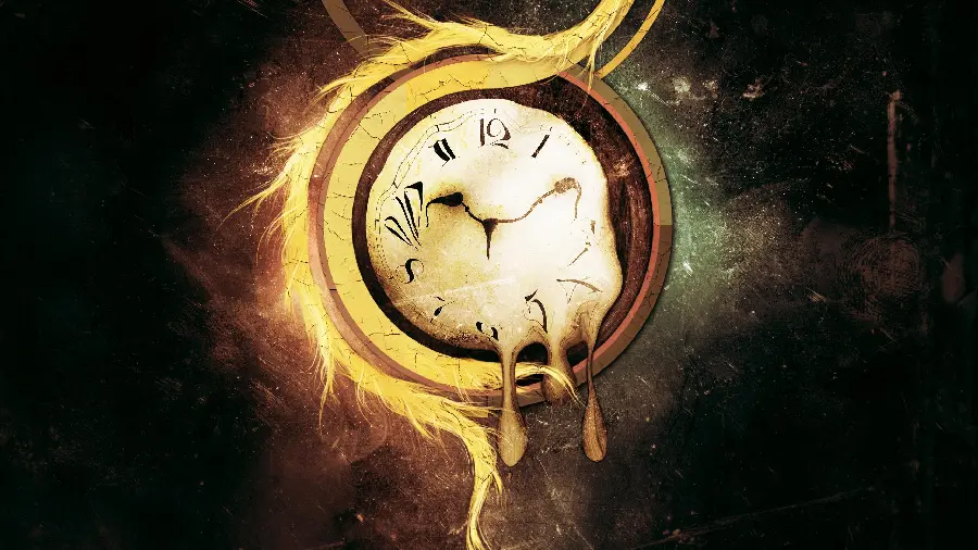 A creepy stock photo of an old clock in a surrealist style, suitable for printing paintings
