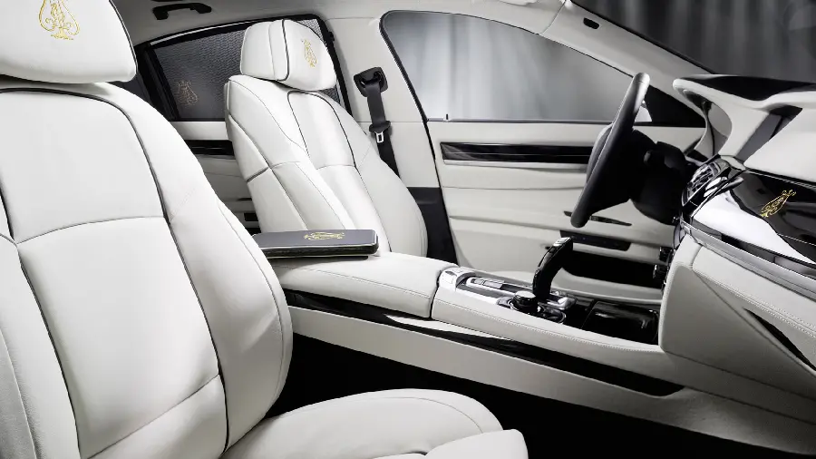 Masterpiece view of the interior decoration of a luxury car with a black and white theme