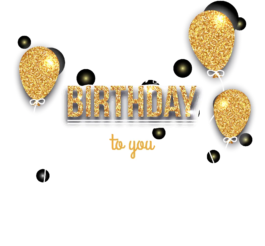 Download a cropped photo of a happy birthday with black and gold balloons 