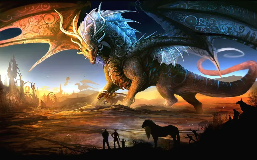A fascinating picture of a dragon with beautiful big wings in HD quality