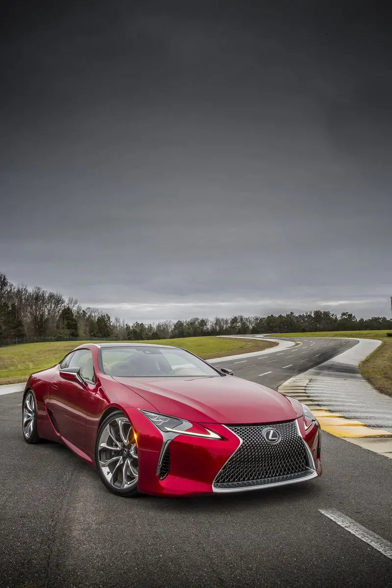 Photo of a red Lexus car on the road, photoshopped, full HD quality 