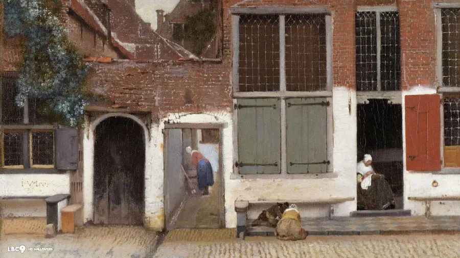 Full HD photo of a small street painting by Johannes Vermeer, a Dutch painter