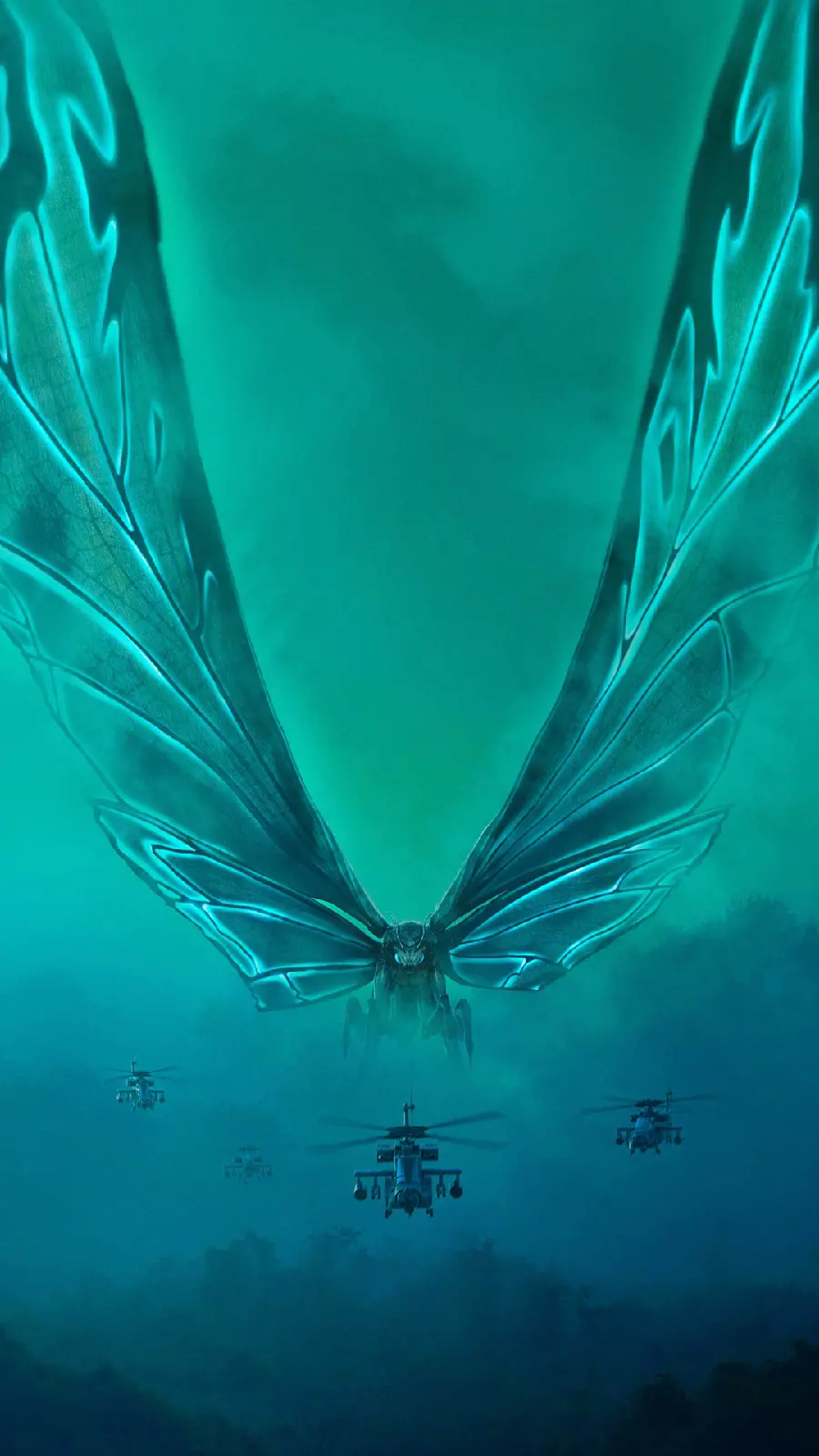 Scary blue photo with abstract design of giant insect and airplanes