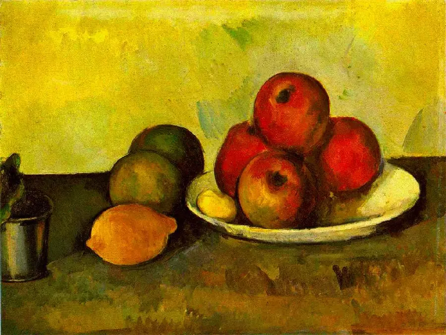 Painting of a bowl full of fruit by Johannes Vermeer, a Dutch painter