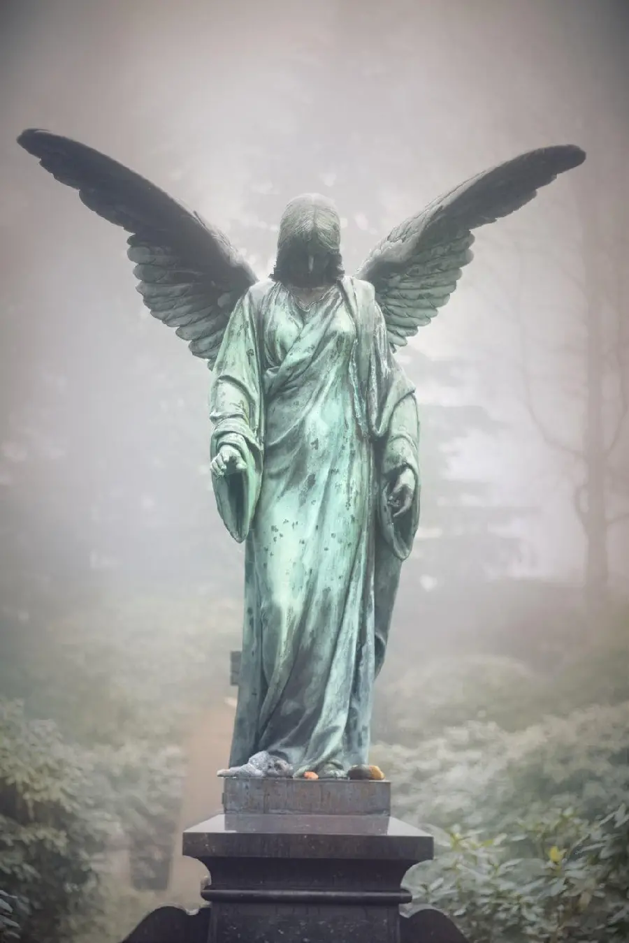 Real image of a winged angel statue without editing and photoshop