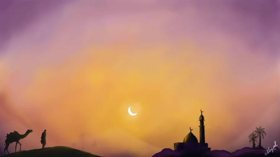 Islamic Moon and Mosque Background for Laptop and Computer