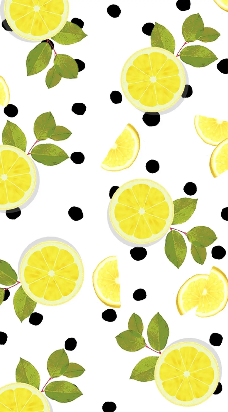 Beautiful wallpaper of golden lemons with green slimy leaves