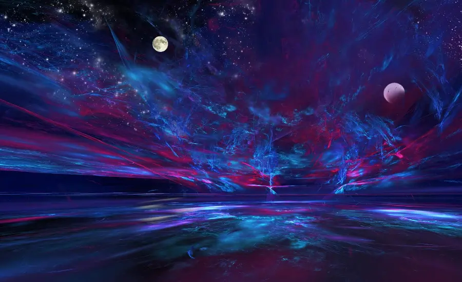 The most dreamy style painting Surrealism of the night sky with planets 